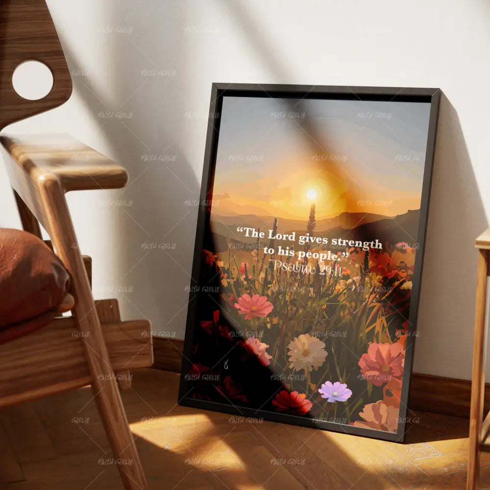 Psalm 29:11- Bible verse wall art and Christian wall art by Faith Girlie featuring faith-inspired designs, uplifting Scripture, and modern Christian home decor. Perfect for Christian living room decor, bedroom decor, office decor, prayer room decor, and meaningful Christian gifts for women and families.-Faith Girlie