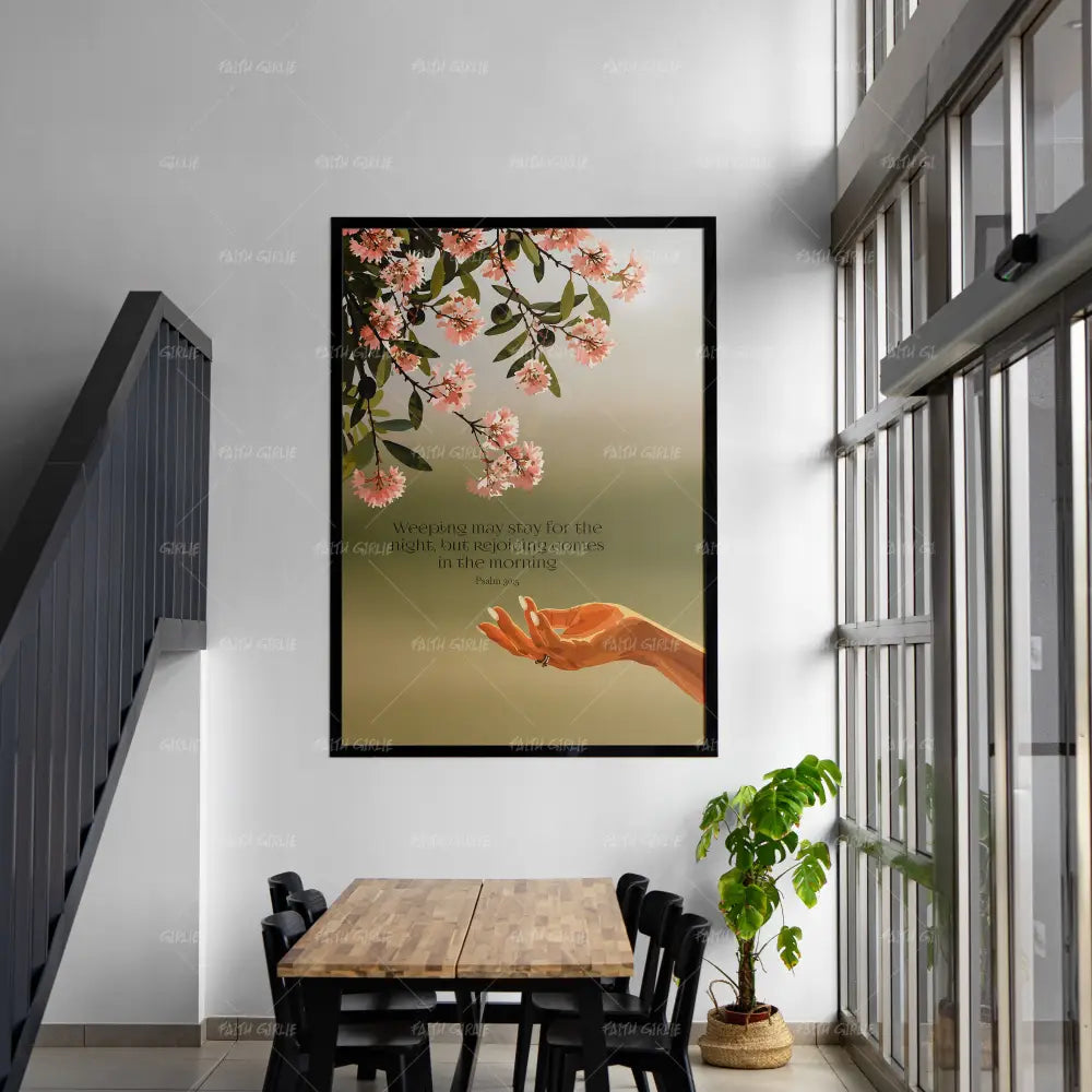 Psalm 30:5- Bible verse wall art and Christian wall art by Faith Girlie featuring faith-inspired designs, uplifting Scripture, and modern Christian home decor. Perfect for Christian living room decor, bedroom decor, office decor, prayer room decor, and meaningful Christian gifts for women and families.-Faith Girlie