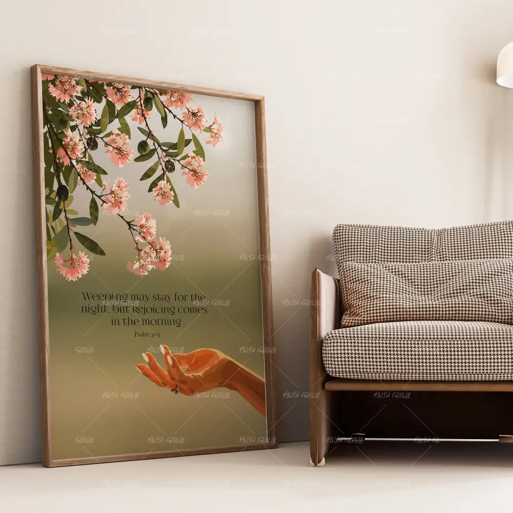 Psalm 30:5- Bible verse wall art and Christian wall art by Faith Girlie featuring faith-inspired designs, uplifting Scripture, and modern Christian home decor. Perfect for Christian living room decor, bedroom decor, office decor, prayer room decor, and meaningful Christian gifts for women and families.-Faith Girlie