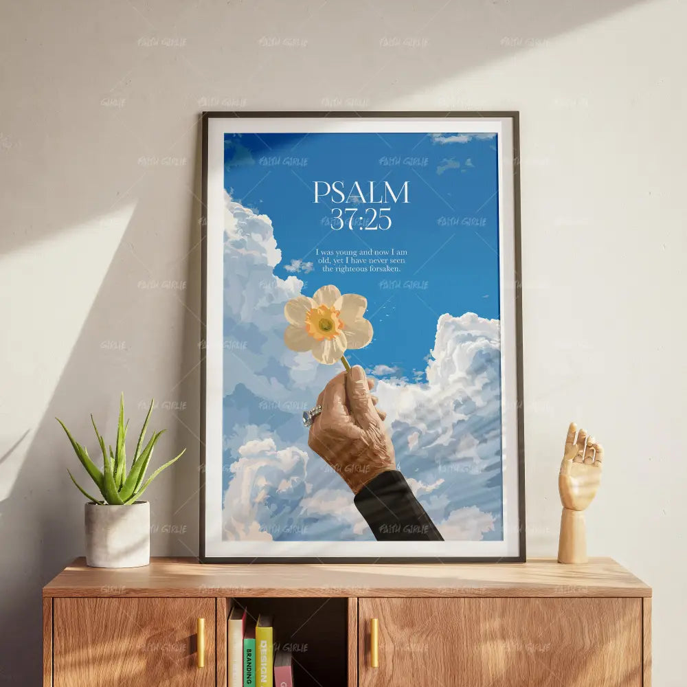 Psalm 37:25- Bible verse wall art and Christian wall art by Faith Girlie featuring faith-inspired designs, uplifting Scripture, and modern Christian home decor. Perfect for Christian living room decor, bedroom decor, office decor, prayer room decor, and meaningful Christian gifts for women and families.-Faith Girlie