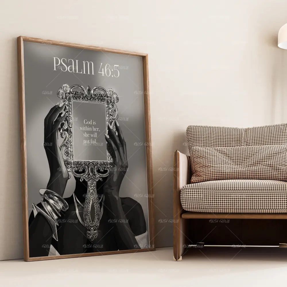 Psalm 46:5 B&W- Bible verse wall art and Christian wall art by Faith Girlie featuring faith-inspired designs, uplifting Scripture, and modern Christian home decor. Perfect for Christian living room decor, bedroom decor, office decor, prayer room decor, and meaningful Christian gifts for women and families.-Faith Girlie
