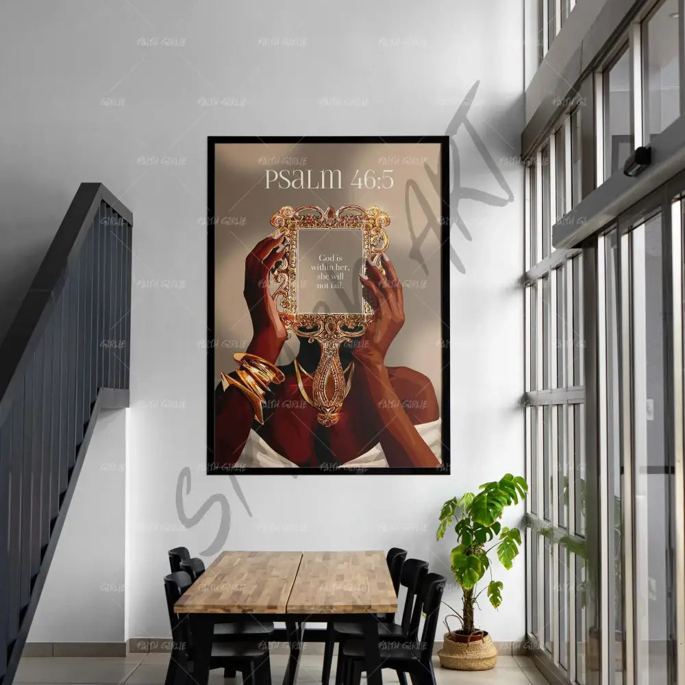 Psalm 46:5-wall art print featuring decorative artistic design suitable for living rooms, offices, and schools by Faith Girlie. Elevate your space with faith-inspired wall art designed to bring peace, purpose, and beauty into your home. At Faith Girlie, each piece is thoughtfully created to inspire reflection, strengthen faith, and celebrate a life grounded in Godās word.