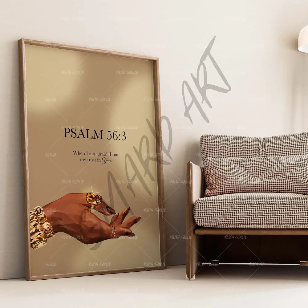 Psalm 56:3-wall art print featuring decorative artistic design suitable for living rooms, offices, and schools by Faith Girlie. Elevate your space with faith-inspired wall art designed to bring peace, purpose, and beauty into your home. At Faith Girlie, each piece is thoughtfully created to inspire reflection, strengthen faith, and celebrate a life grounded in God’s word.