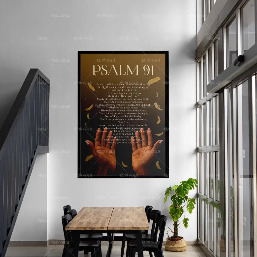 Psalm 91-wall art print featuring decorative artistic design suitable for living rooms, offices, and schools by Faith Girlie. Elevate your space with faith-inspired wall art designed to bring peace, purpose, and beauty into your home. At Faith Girlie, each piece is thoughtfully created to inspire reflection, strengthen faith, and celebrate a life grounded in God’s word.