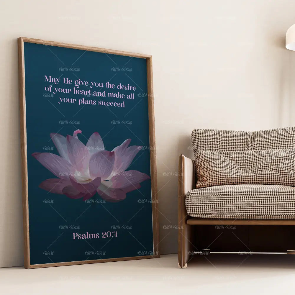 Psalms 20:4 (Smard X Anaya)- Bible verse wall art and Christian wall art by Faith Girlie featuring faith-inspired designs, uplifting Scripture, and modern Christian home decor. Perfect for Christian living room decor, bedroom decor, office decor, prayer room decor, and meaningful Christian gifts for women and families.-Faith Girlie