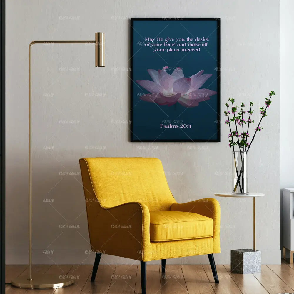 Psalms 20:4 (Smard X Anaya)- Bible verse wall art and Christian wall art by Faith Girlie featuring faith-inspired designs, uplifting Scripture, and modern Christian home decor. Perfect for Christian living room decor, bedroom decor, office decor, prayer room decor, and meaningful Christian gifts for women and families.-Faith Girlie