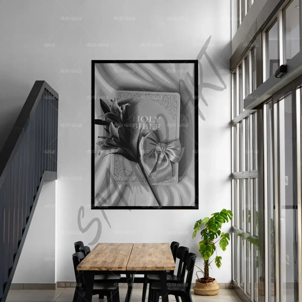 Sacred & Still B&W- Bible verse wall art and Christian wall art by Faith Girlie featuring faith-inspired designs, uplifting Scripture, and modern Christian home decor. Perfect for Christian living room decor, bedroom decor, office decor, prayer room decor, and meaningful Christian gifts for women and families.-Faith Girlie