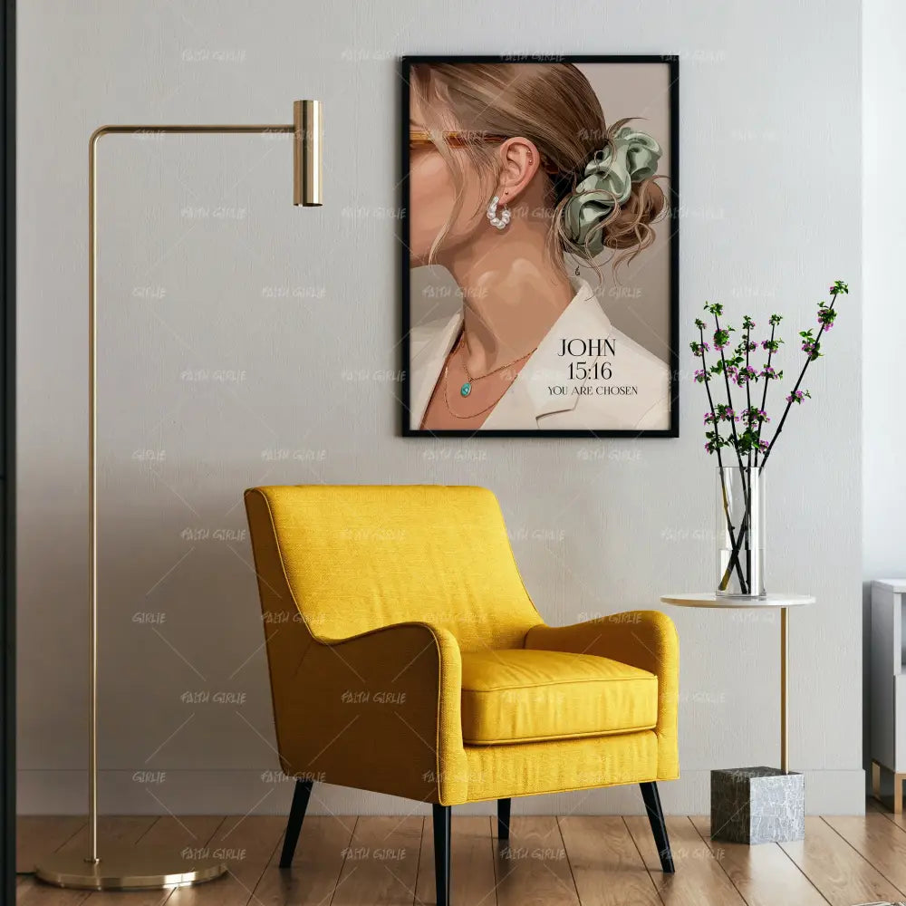 She Is Chosen- Bible verse wall art and Christian wall art by Faith Girlie featuring faith-inspired designs, uplifting Scripture, and modern Christian home decor. Perfect for Christian living room decor, bedroom decor, office decor, prayer room decor, and meaningful Christian gifts for women and families.-Faith Girlie
