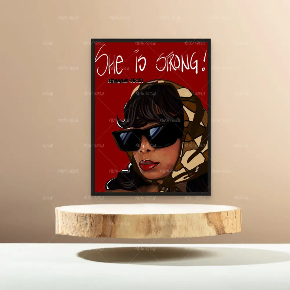 She Is Strong- Bible verse wall art and Christian wall art by Faith Girlie featuring faith-inspired designs, uplifting Scripture, and modern Christian home decor. Perfect for Christian living room decor, bedroom decor, office decor, prayer room decor, and meaningful Christian gifts for women and families.-Faith Girlie