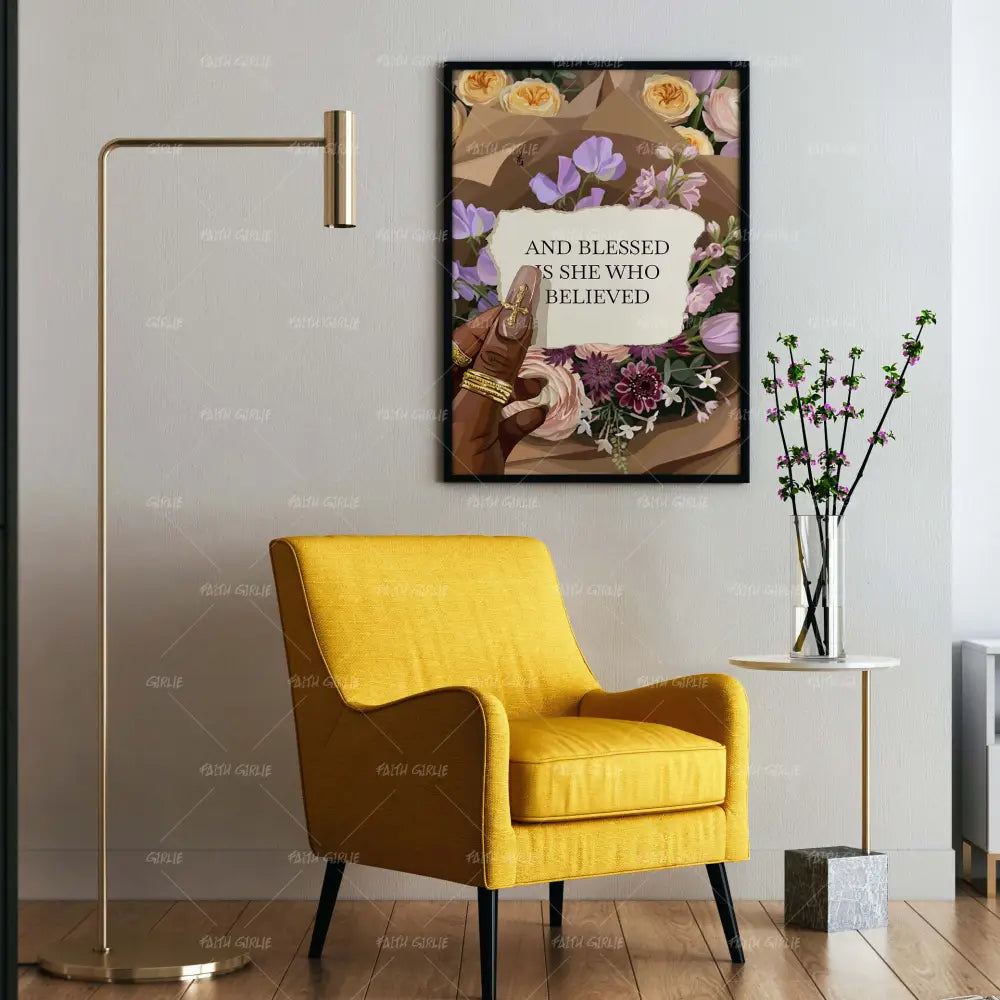 She's Blessed- Bible verse wall art and Christian wall art by Faith Girlie featuring faith-inspired designs, uplifting Scripture, and modern Christian home decor. Perfect for Christian living room decor, bedroom decor, office decor, prayer room decor, and meaningful Christian gifts for women and families.-Faith Girlie