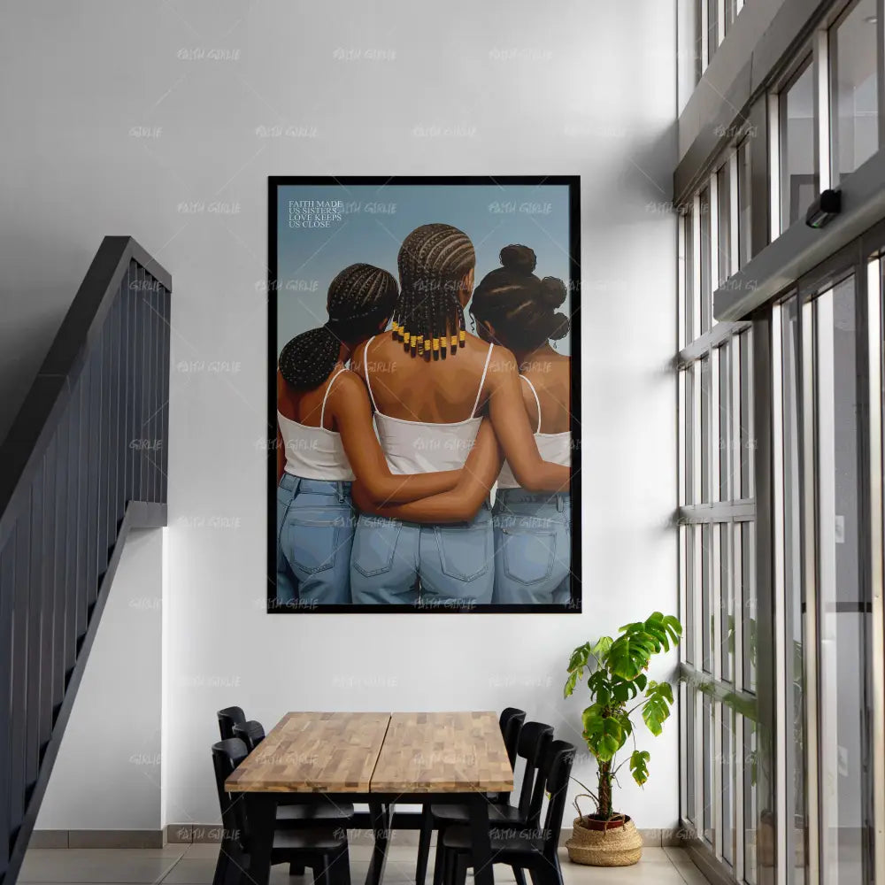 Sisters In The Son- Bible verse wall art and Christian wall art by Faith Girlie featuring faith-inspired designs, uplifting Scripture, and modern Christian home decor. Perfect for Christian living room decor, bedroom decor, office decor, prayer room decor, and meaningful Christian gifts for women and families.-Faith Girlie