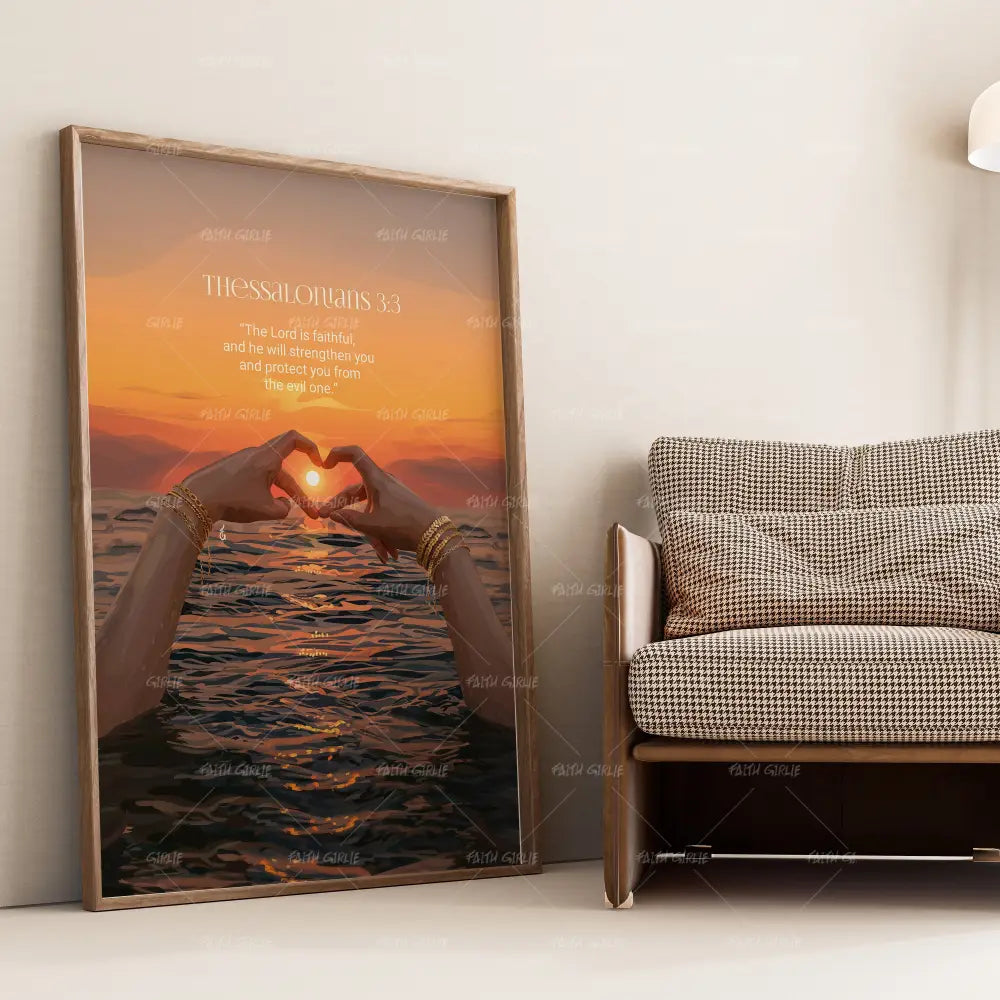 Thessalonians 3:3- Bible verse wall art and Christian wall art by Faith Girlie featuring faith-inspired designs, uplifting Scripture, and modern Christian home decor. Perfect for Christian living room decor, bedroom decor, office decor, prayer room decor, and meaningful Christian gifts for women and families.-Faith Girlie