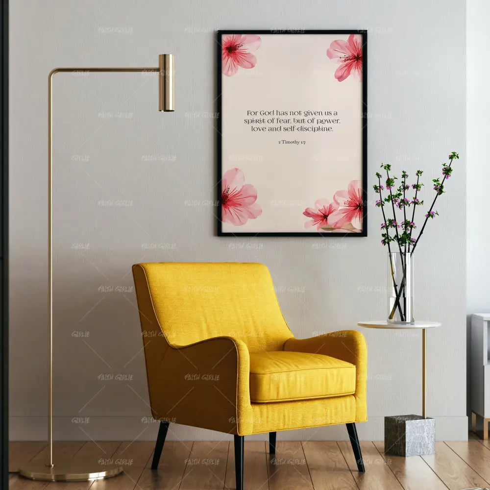 2 Timothy 1:7- Bible verse wall art and Christian wall art by Faith Girlie featuring faith-inspired designs, uplifting Scripture, and modern Christian home decor. Perfect for Christian living room decor, bedroom decor, office decor, prayer room decor, and meaningful Christian gifts for women and families.-Faith Girlie
