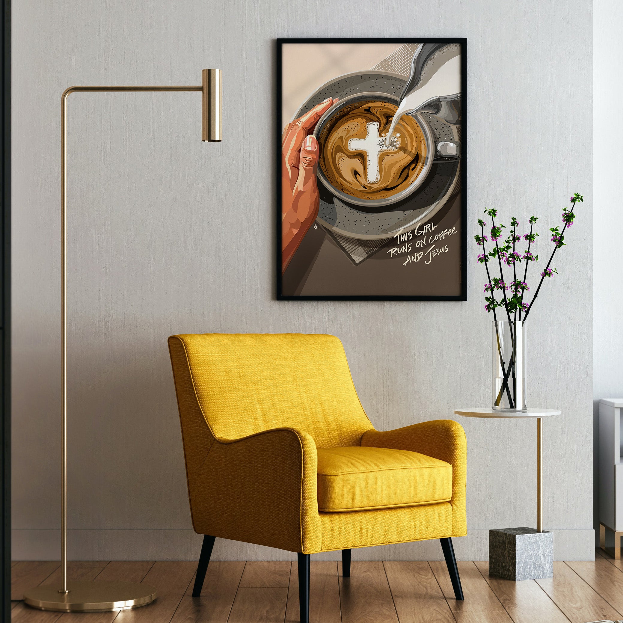 Jesus & Coffee- Bible verse wall art and Christian wall art by Faith Girlie featuring faith-inspired designs, uplifting Scripture, and modern Christian home decor. Perfect for Christian living room decor, bedroom decor, office decor, prayer room decor, and meaningful Christian gifts for women and families.-Faith Girlie