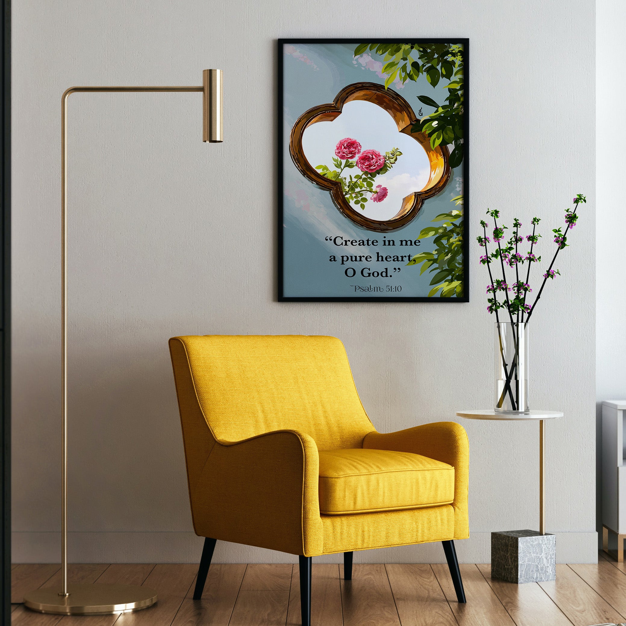 Psalm 51:10- Bible verse wall art and Christian wall art by Faith Girlie featuring faith-inspired designs, uplifting Scripture, and modern Christian home decor. Perfect for Christian living room decor, bedroom decor, office decor, prayer room decor, and meaningful Christian gifts for women and families.-Faith Girlie