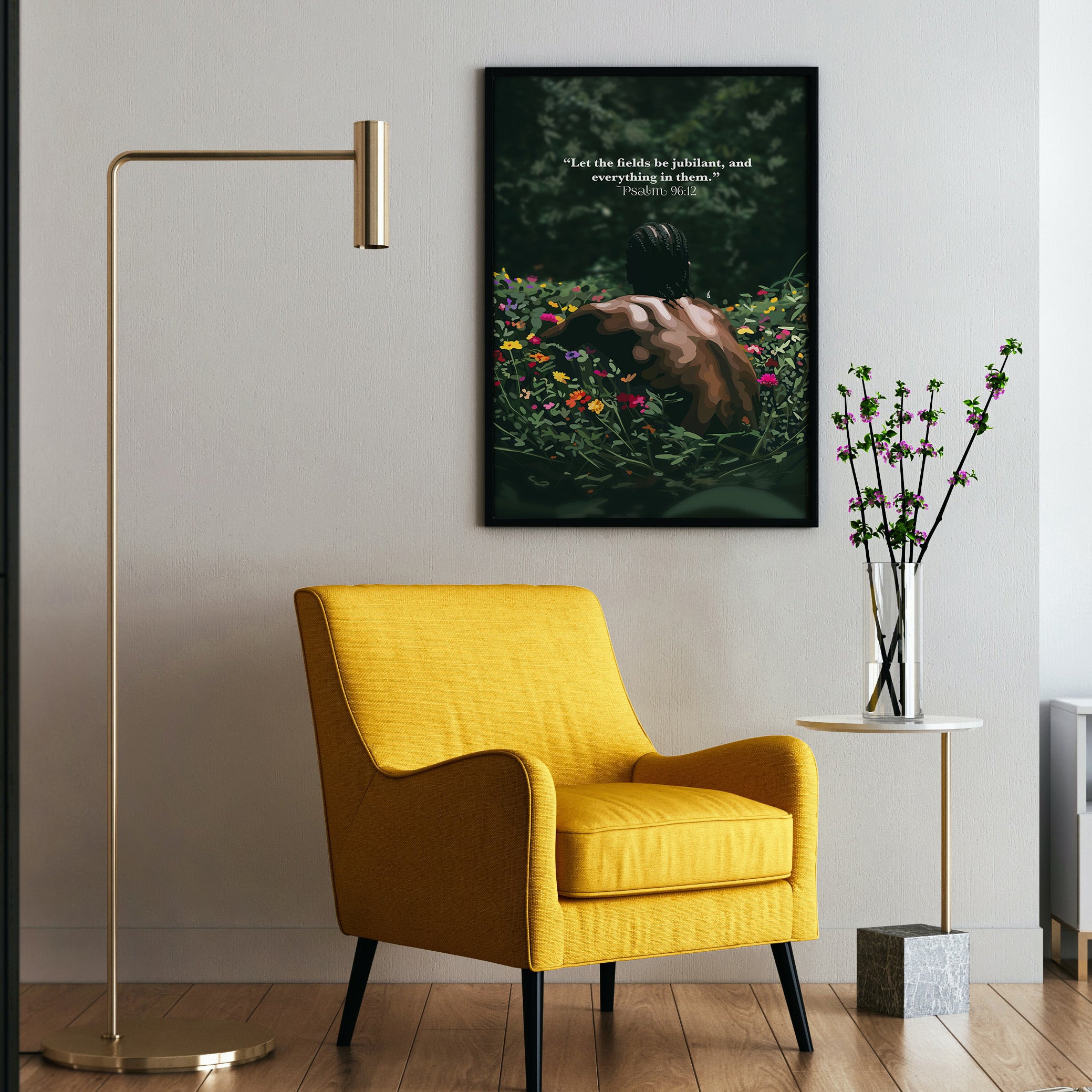 Psalm 96:12- Bible verse wall art and Christian wall art by Faith Girlie featuring faith-inspired designs, uplifting Scripture, and modern Christian home decor. Perfect for Christian living room decor, bedroom decor, office decor, prayer room decor, and meaningful Christian gifts for women and families.-Faith Girlie