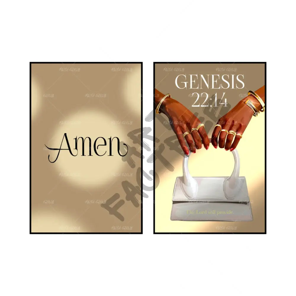Art Print Bundle : Amen Gold + Genesis 22:14- Bible verse wall art and Christian wall art by Faith Girlie featuring faith-inspired designs, uplifting Scripture, and modern Christian home decor. Perfect for Christian living room decor, bedroom decor, office decor, prayer room decor, and meaningful Christian gifts for women and families.-Faith Girlie