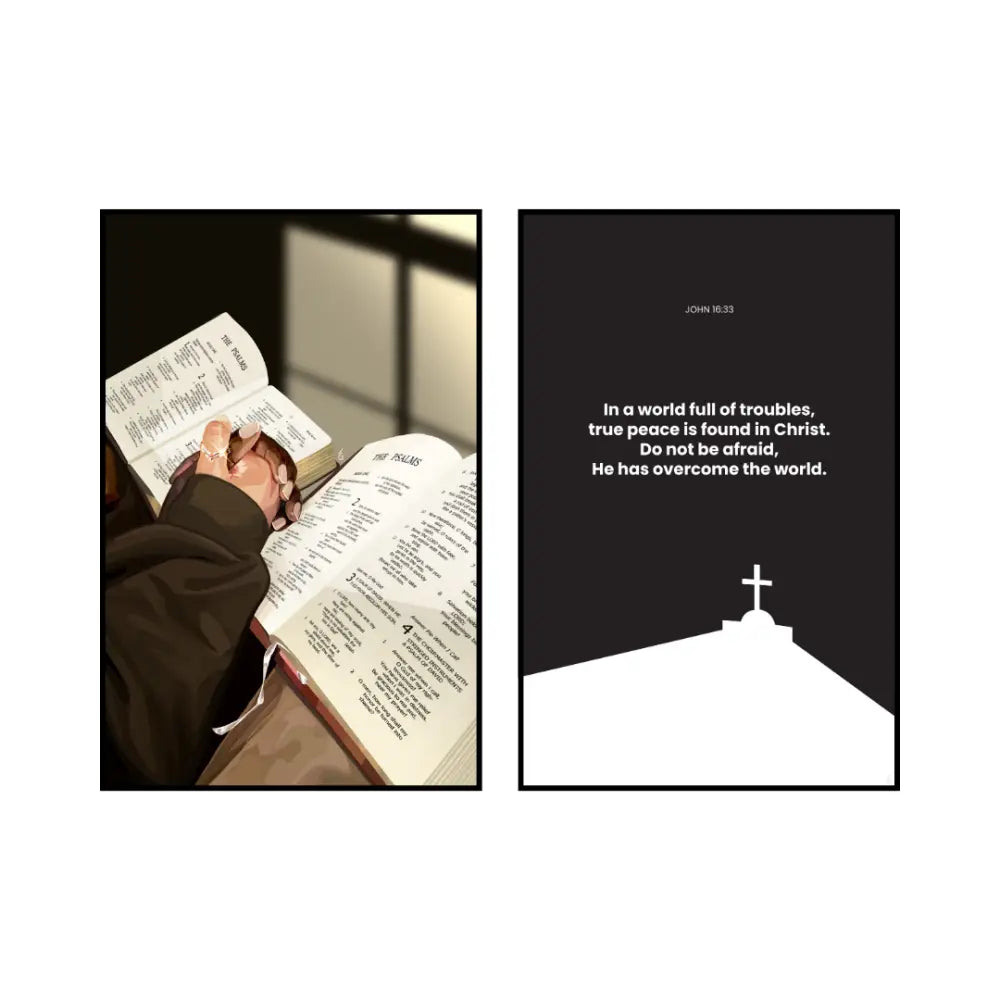 Art Print Bundle : Bible Study + John 16:33- Bible verse wall art and Christian wall art by Faith Girlie featuring faith-inspired designs, uplifting Scripture, and modern Christian home decor. Perfect for Christian living room decor, bedroom decor, office decor, prayer room decor, and meaningful Christian gifts for women and families.-Faith Girlie