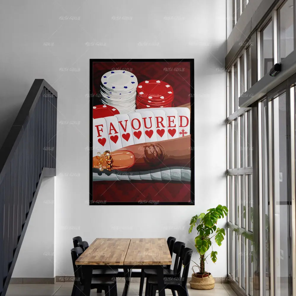 Favoured- Bible verse wall art and Christian wall art by Faith Girlie featuring faith-inspired designs, uplifting Scripture, and modern Christian home decor. Perfect for Christian living room decor, bedroom decor, office decor, prayer room decor, and meaningful Christian gifts for women and families.-Faith Girlie