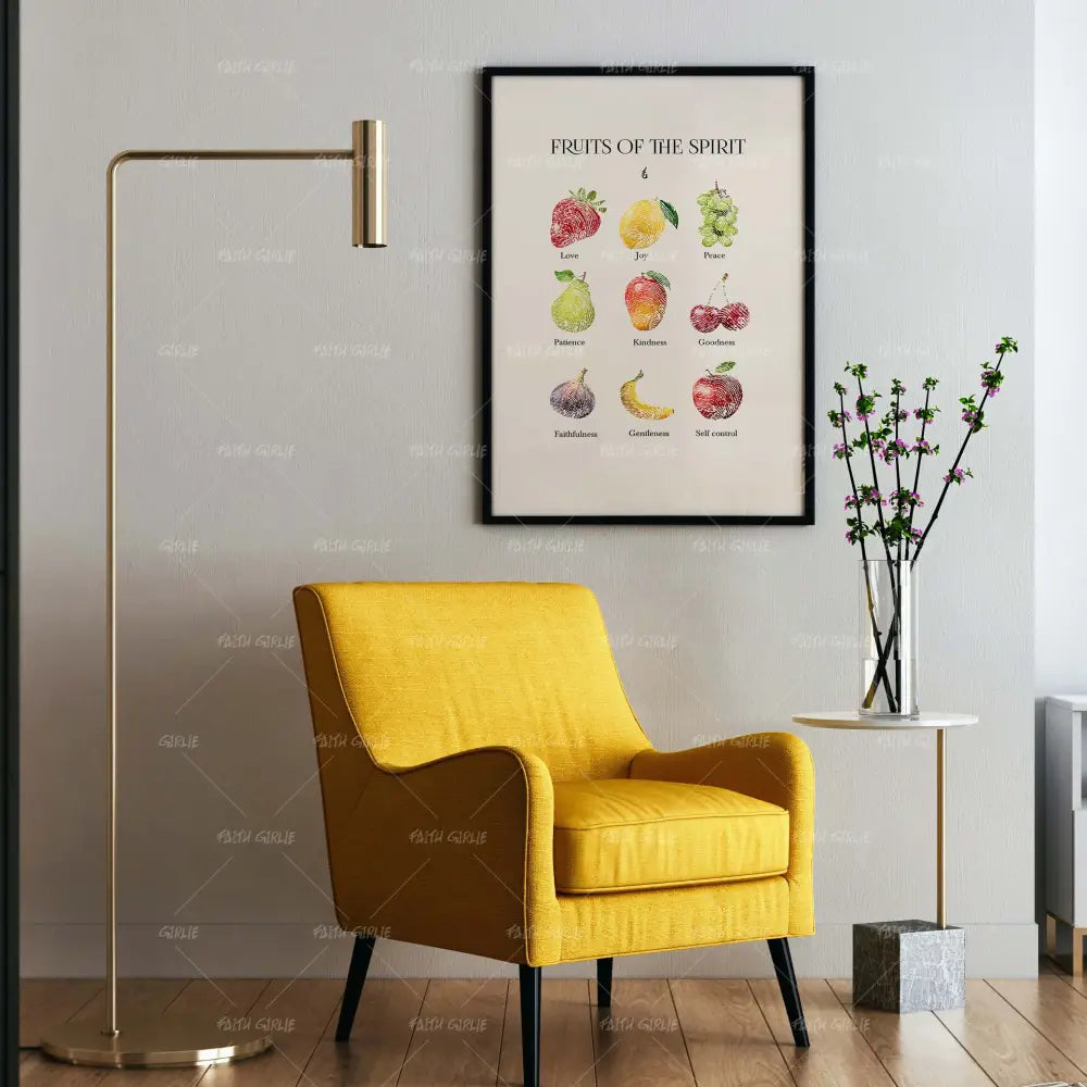 Fruits Of The Spirit-wall art print featuring decorative artistic design suitable for living rooms, offices, and schools by Faith Girlie. Elevate your space with faith-inspired wall art designed to bring peace, purpose, and beauty into your home. At Faith Girlie, each piece is thoughtfully created to inspire reflection, strengthen faith, and celebrate a life grounded in God’s word.