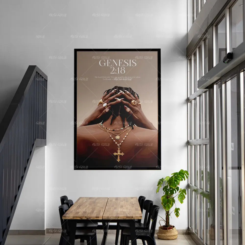 Genesis 2:18-wall art print featuring decorative artistic design suitable for living rooms, offices, and schools by Faith Girlie. Elevate your space with faith-inspired wall art designed to bring peace, purpose, and beauty into your home. At Faith Girlie, each piece is thoughtfully created to inspire reflection, strengthen faith, and celebrate a life grounded in God’s word.