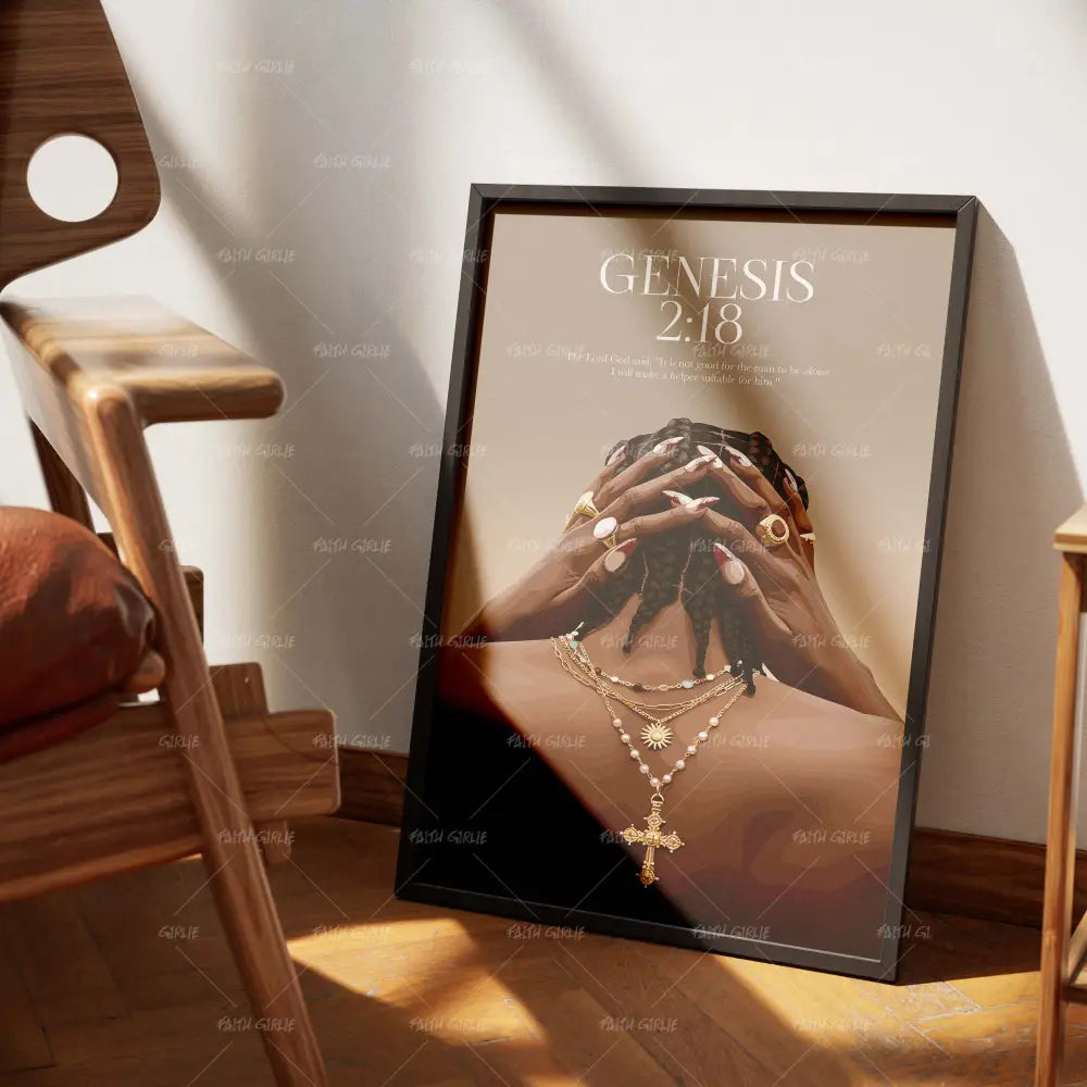 Genesis 2:18-wall art print featuring decorative artistic design suitable for living rooms, offices, and schools by Faith Girlie. Elevate your space with faith-inspired wall art designed to bring peace, purpose, and beauty into your home. At Faith Girlie, each piece is thoughtfully created to inspire reflection, strengthen faith, and celebrate a life grounded in God’s word.