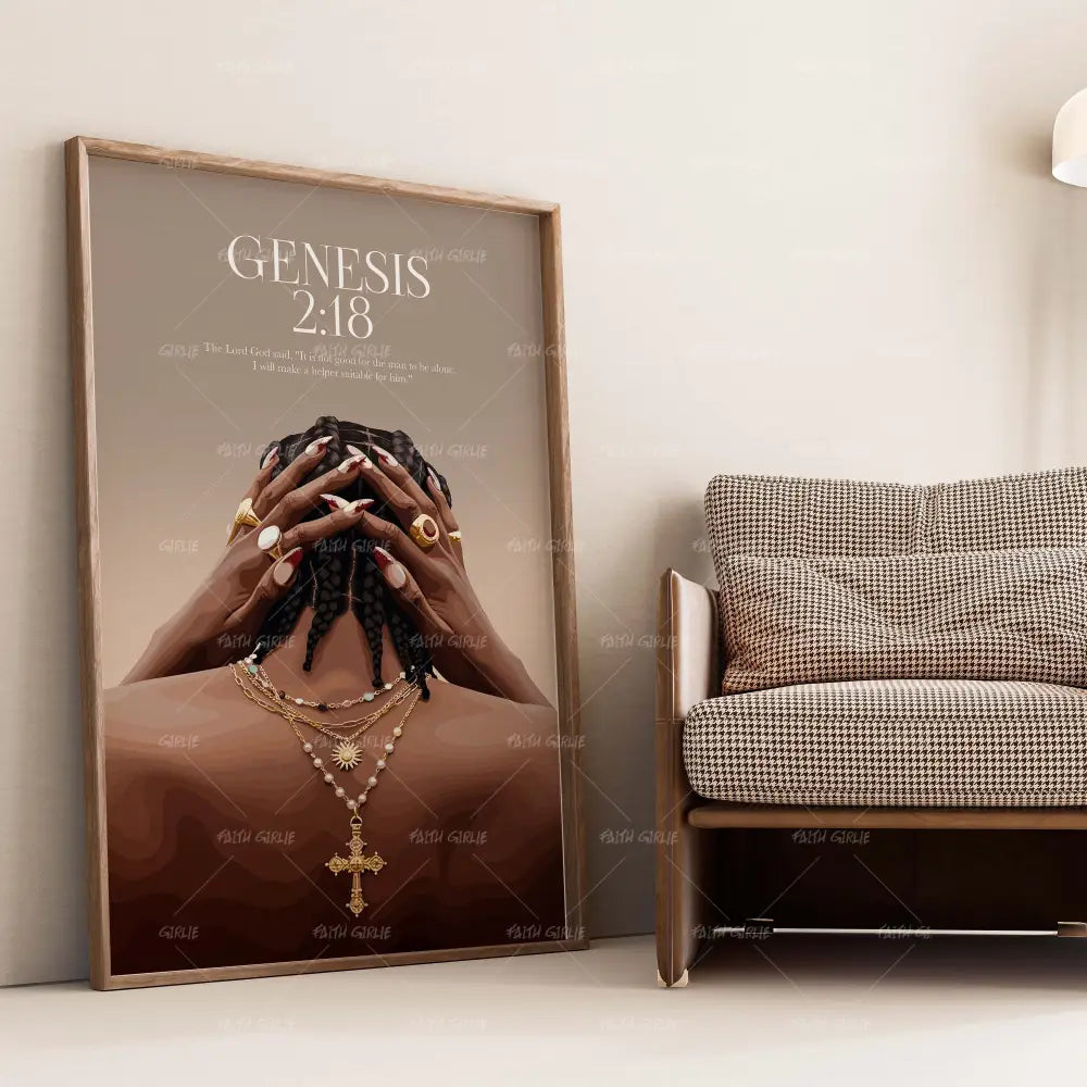 Genesis 2:18-wall art print featuring decorative artistic design suitable for living rooms, offices, and schools by Faith Girlie. Elevate your space with faith-inspired wall art designed to bring peace, purpose, and beauty into your home. At Faith Girlie, each piece is thoughtfully created to inspire reflection, strengthen faith, and celebrate a life grounded in God’s word.