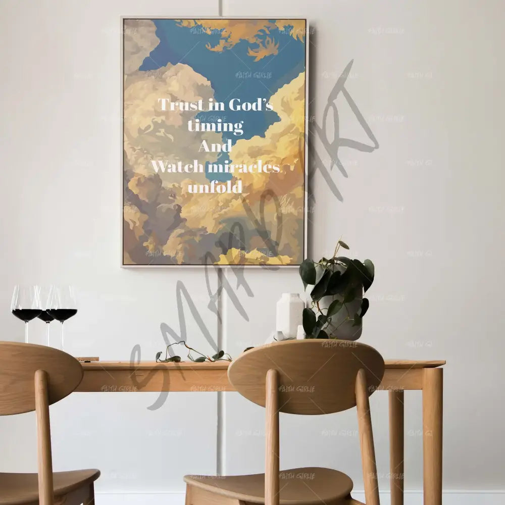 God's Timing- Bible verse wall art and Christian wall art by Faith Girlie featuring faith-inspired designs, uplifting Scripture, and modern Christian home decor. Perfect for Christian living room decor, bedroom decor, office decor, prayer room decor, and meaningful Christian gifts for women and families.-Faith Girlie