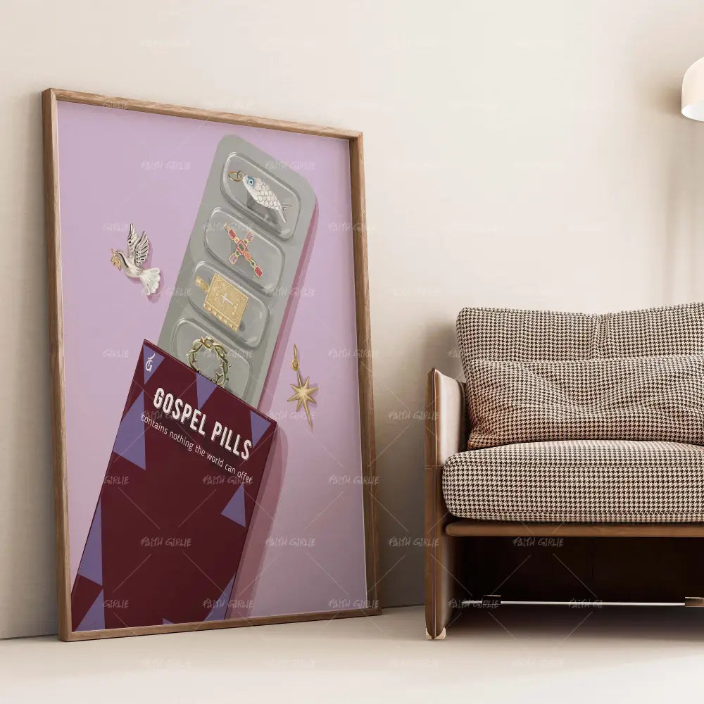 Gosple Pills- Bible verse wall art and Christian wall art by Faith Girlie featuring faith-inspired designs, uplifting Scripture, and modern Christian home decor. Perfect for Christian living room decor, bedroom decor, office decor, prayer room decor, and meaningful Christian gifts for women and families.-Faith Girlie