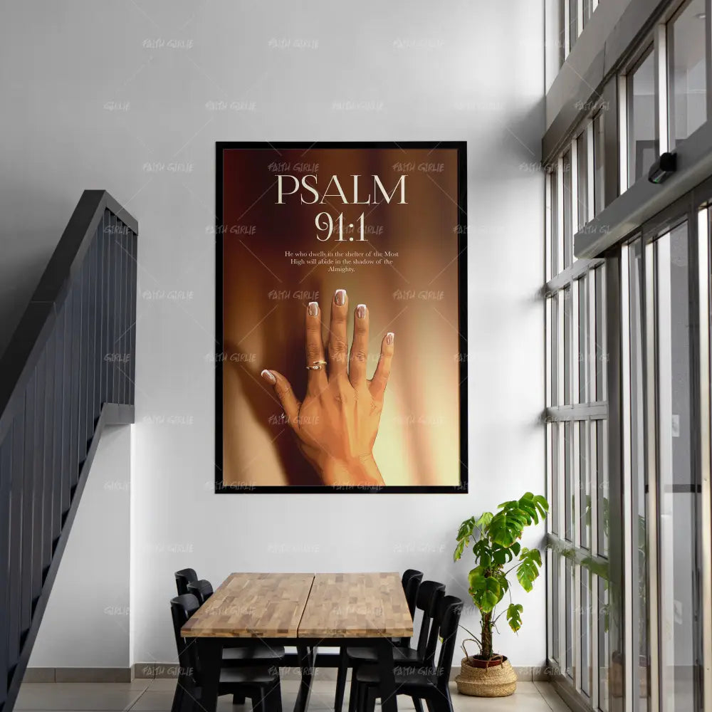 Hidden In Him - Psalm 91:1- Bible verse wall art and Christian wall art by Faith Girlie featuring faith-inspired designs, uplifting Scripture, and modern Christian home decor. Perfect for Christian living room decor, bedroom decor, office decor, prayer room decor, and meaningful Christian gifts for women and families.-Faith Girlie