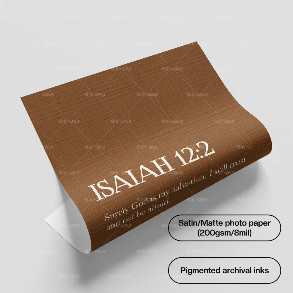 Isaiah 12:2- Bible verse wall art and Christian wall art by Faith Girlie featuring faith-inspired designs, uplifting Scripture, and modern Christian home decor. Perfect for Christian living room decor, bedroom decor, office decor, prayer room decor, and meaningful Christian gifts for women and families.-Faith Girlie