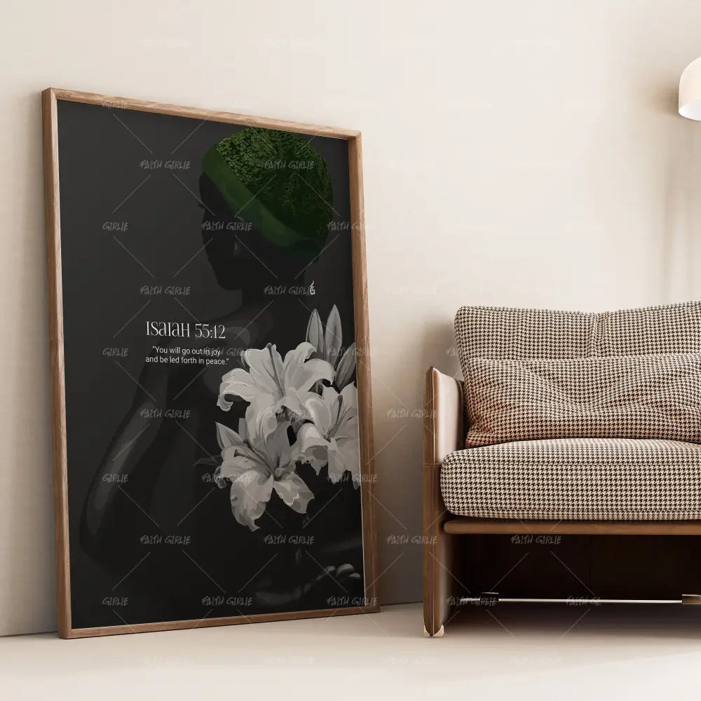 Isaiah 55:12- Bible verse wall art and Christian wall art by Faith Girlie featuring faith-inspired designs, uplifting Scripture, and modern Christian home decor. Perfect for Christian living room decor, bedroom decor, office decor, prayer room decor, and meaningful Christian gifts for women and families.-Faith Girlie