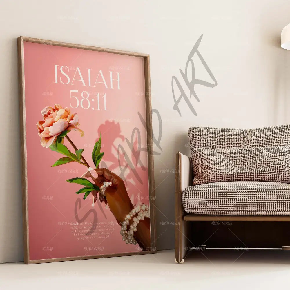Isaiah 58:11- Bible verse wall art and Christian wall art by Faith Girlie featuring faith-inspired designs, uplifting Scripture, and modern Christian home decor. Perfect for Christian living room decor, bedroom decor, office decor, prayer room decor, and meaningful Christian gifts for women and families.-Faith Girlie