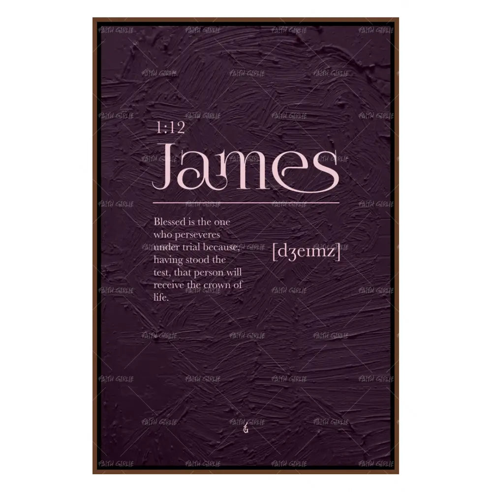 James 1:12- Bible verse wall art and Christian wall art by Faith Girlie featuring faith-inspired designs, uplifting Scripture, and modern Christian home decor. Perfect for Christian living room decor, bedroom decor, office decor, prayer room decor, and meaningful Christian gifts for women and families.-Faith Girlie