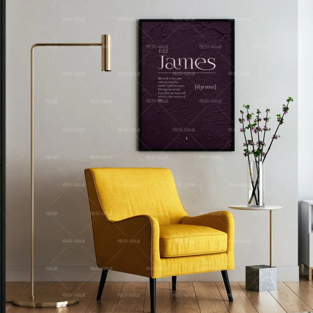 James 1:12- Bible verse wall art and Christian wall art by Faith Girlie featuring faith-inspired designs, uplifting Scripture, and modern Christian home decor. Perfect for Christian living room decor, bedroom decor, office decor, prayer room decor, and meaningful Christian gifts for women and families.-Faith Girlie