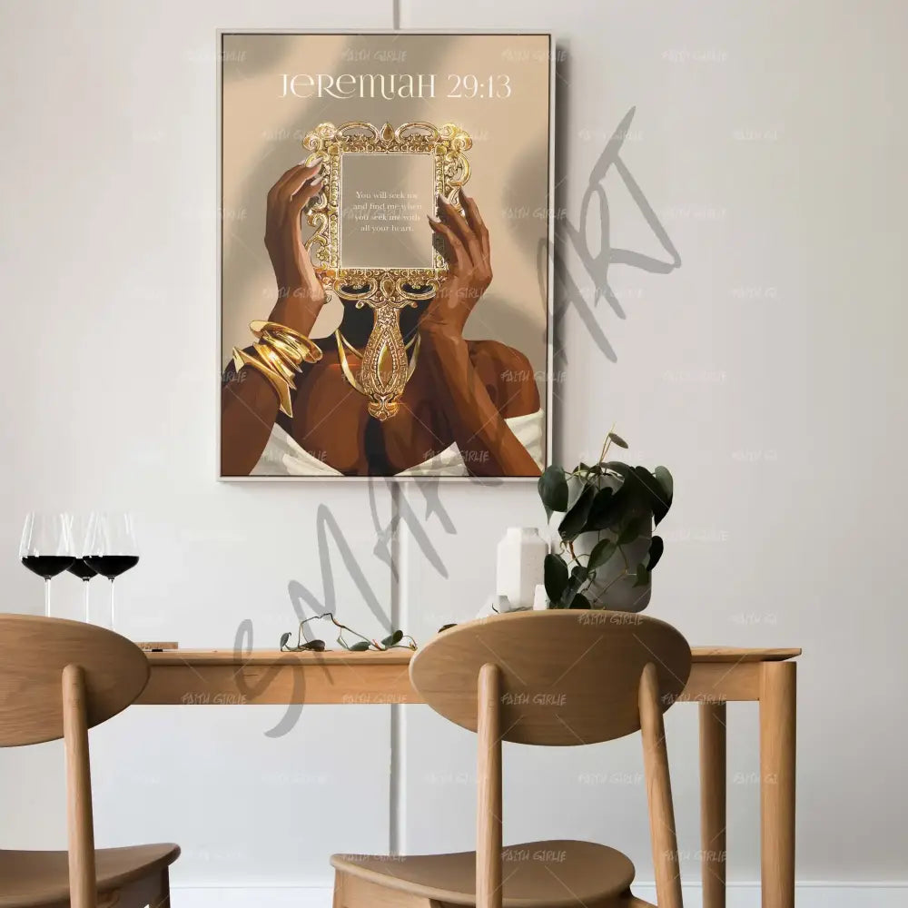 Jeremiah 29:13-wall art print featuring decorative artistic design suitable for living rooms, offices, and schools by Faith Girlie. Elevate your space with faith-inspired wall art designed to bring peace, purpose, and beauty into your home. At Faith Girlie, each piece is thoughtfully created to inspire reflection, strengthen faith, and celebrate a life grounded in God’s word.