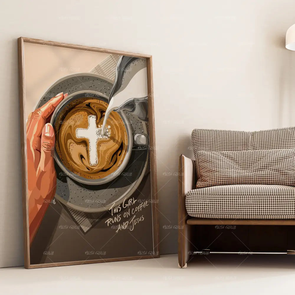 Jesus & Coffee- Bible verse wall art and Christian wall art by Faith Girlie featuring faith-inspired designs, uplifting Scripture, and modern Christian home decor. Perfect for Christian living room decor, bedroom decor, office decor, prayer room decor, and meaningful Christian gifts for women and families.-Faith Girlie