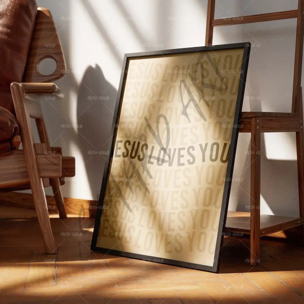 Jesus Loves You-wall art print featuring decorative artistic design suitable for living rooms, offices, and schools by Faith Girlie. Elevate your space with faith-inspired wall art designed to bring peace, purpose, and beauty into your home. At Faith Girlie, each piece is thoughtfully created to inspire reflection, strengthen faith, and celebrate a life grounded in God’s word.