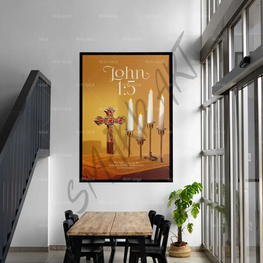 John 1:5- Bible verse wall art and Christian wall art by Faith Girlie featuring faith-inspired designs, uplifting Scripture, and modern Christian home decor. Perfect for Christian living room decor, bedroom decor, office decor, prayer room decor, and meaningful Christian gifts for women and families.-Faith Girlie