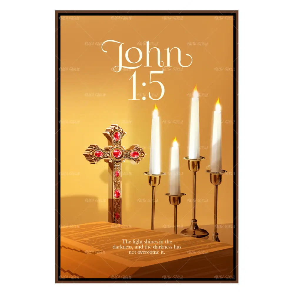 John 1:5- Bible verse wall art and Christian wall art by Faith Girlie featuring faith-inspired designs, uplifting Scripture, and modern Christian home decor. Perfect for Christian living room decor, bedroom decor, office decor, prayer room decor, and meaningful Christian gifts for women and families.-Faith Girlie