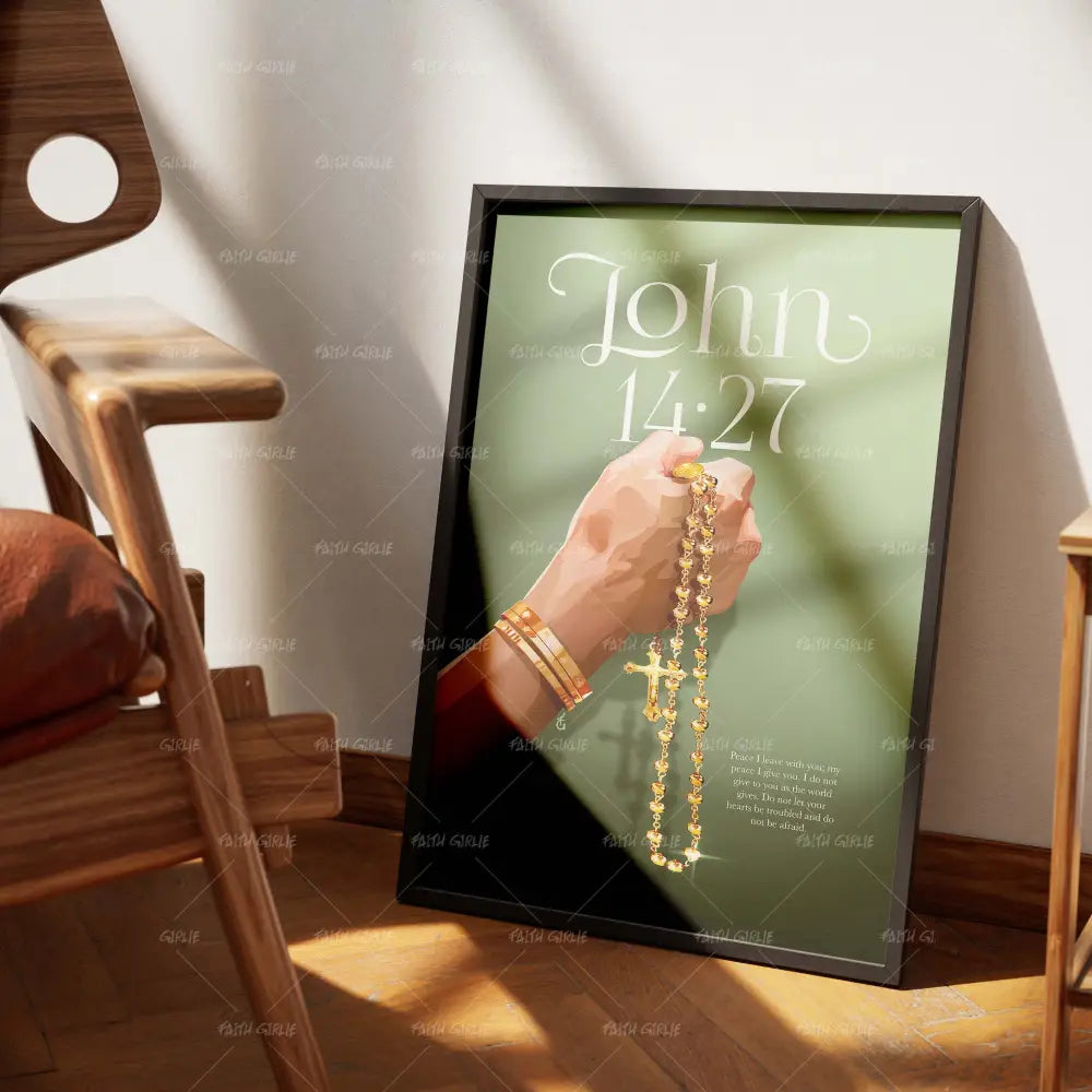 John 14:27- Bible verse wall art and Christian wall art by Faith Girlie featuring faith-inspired designs, uplifting Scripture, and modern Christian home decor. Perfect for Christian living room decor, bedroom decor, office decor, prayer room decor, and meaningful Christian gifts for women and families.-Faith Girlie