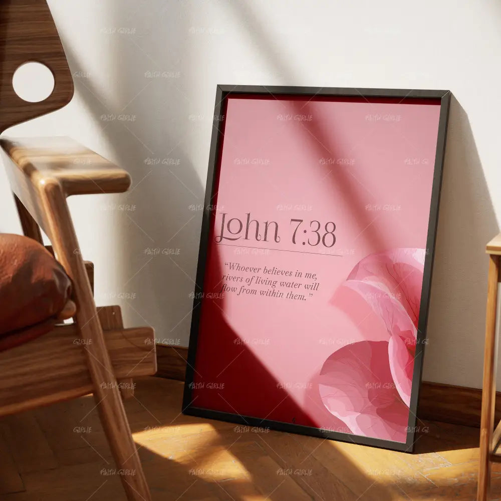 John 7:38- Bible verse wall art and Christian wall art by Faith Girlie featuring faith-inspired designs, uplifting Scripture, and modern Christian home decor. Perfect for Christian living room decor, bedroom decor, office decor, prayer room decor, and meaningful Christian gifts for women and families.-Faith Girlie