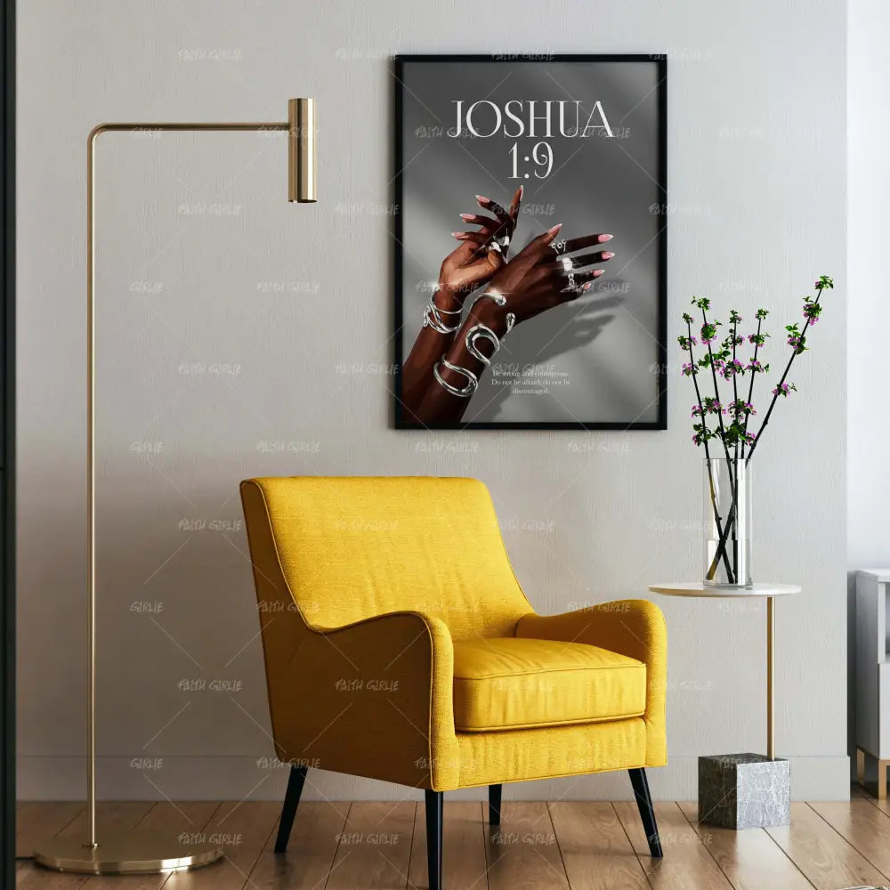 Joshua 1:9- Bible verse wall art and Christian wall art by Faith Girlie featuring faith-inspired designs, uplifting Scripture, and modern Christian home decor. Perfect for Christian living room decor, bedroom decor, office decor, prayer room decor, and meaningful Christian gifts for women and families.-Faith Girlie