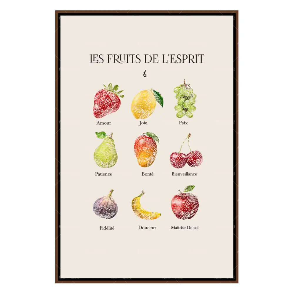 Les Fruits De l’Esprit-wall art print featuring decorative artistic design suitable for living rooms, offices, and schools by Faith Girlie. Elevate your space with faith-inspired wall art designed to bring peace, purpose, and beauty into your home. At Faith Girlie, each piece is thoughtfully created to inspire reflection, strengthen faith, and celebrate a life grounded in God’s word.