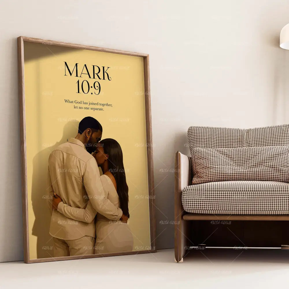 Mark 10:9- Bible verse wall art and Christian wall art by Faith Girlie featuring faith-inspired designs, uplifting Scripture, and modern Christian home decor. Perfect for Christian living room decor, bedroom decor, office decor, prayer room decor, and meaningful Christian gifts for women and families.-Faith Girlie