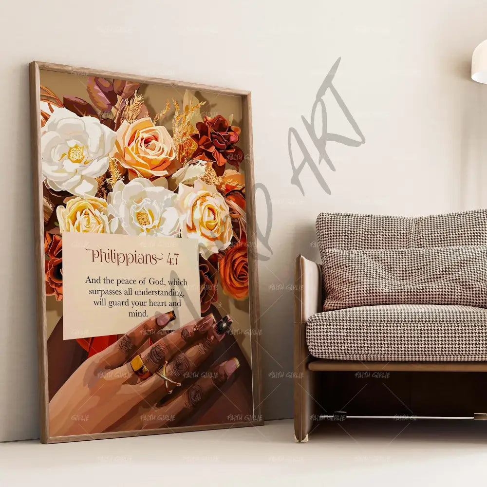 Philippians 4:7- Bible verse wall art and Christian wall art by Faith Girlie featuring faith-inspired designs, uplifting Scripture, and modern Christian home decor. Perfect for Christian living room decor, bedroom decor, office decor, prayer room decor, and meaningful Christian gifts for women and families.-Faith Girlie