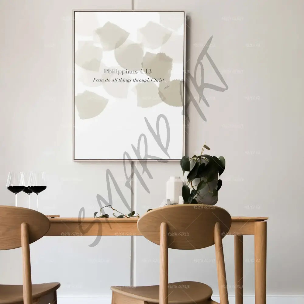 Philipians 4:13- Bible verse wall art and Christian wall art by Faith Girlie featuring faith-inspired designs, uplifting Scripture, and modern Christian home decor. Perfect for Christian living room decor, bedroom decor, office decor, prayer room decor, and meaningful Christian gifts for women and families.-Faith Girlie