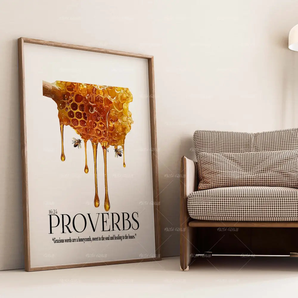 Proverb 16:24- Bible verse wall art and Christian wall art by Faith Girlie featuring faith-inspired designs, uplifting Scripture, and modern Christian home decor. Perfect for Christian living room decor, bedroom decor, office decor, prayer room decor, and meaningful Christian gifts for women and families.-Faith Girlie