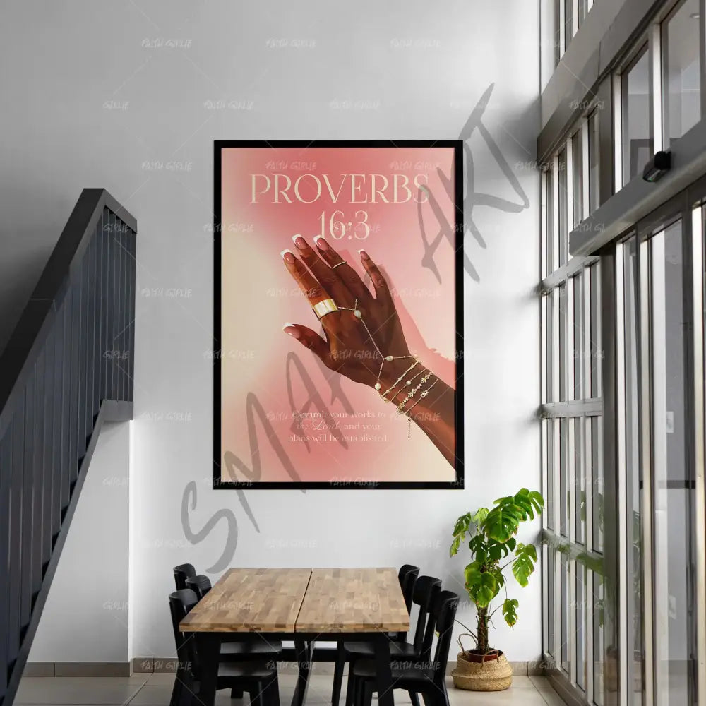 Proverbs 16:3 Pink- Bible verse wall art and Christian wall art by Faith Girlie featuring faith-inspired designs, uplifting Scripture, and modern Christian home decor. Perfect for Christian living room decor, bedroom decor, office decor, prayer room decor, and meaningful Christian gifts for women and families.-Faith Girlie