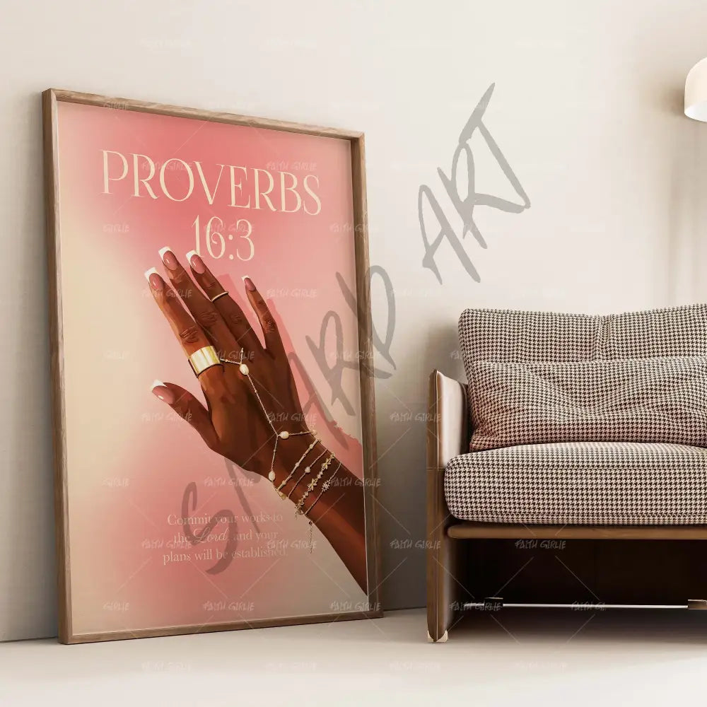 Proverbs 16:3 Pink- Bible verse wall art and Christian wall art by Faith Girlie featuring faith-inspired designs, uplifting Scripture, and modern Christian home decor. Perfect for Christian living room decor, bedroom decor, office decor, prayer room decor, and meaningful Christian gifts for women and families.-Faith Girlie